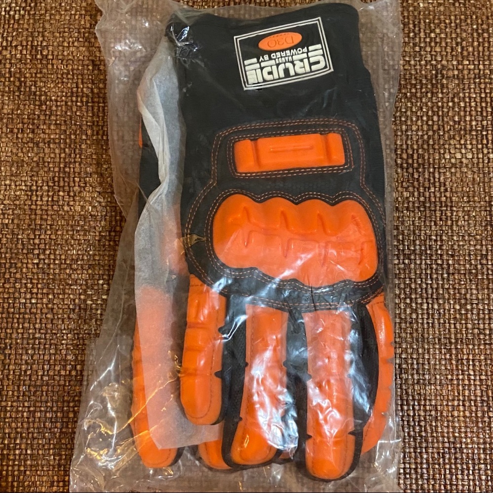 CRUDE D30 Work Gloves Black Orange Impact Protect Construction Sz Large - Picture 7 of 10